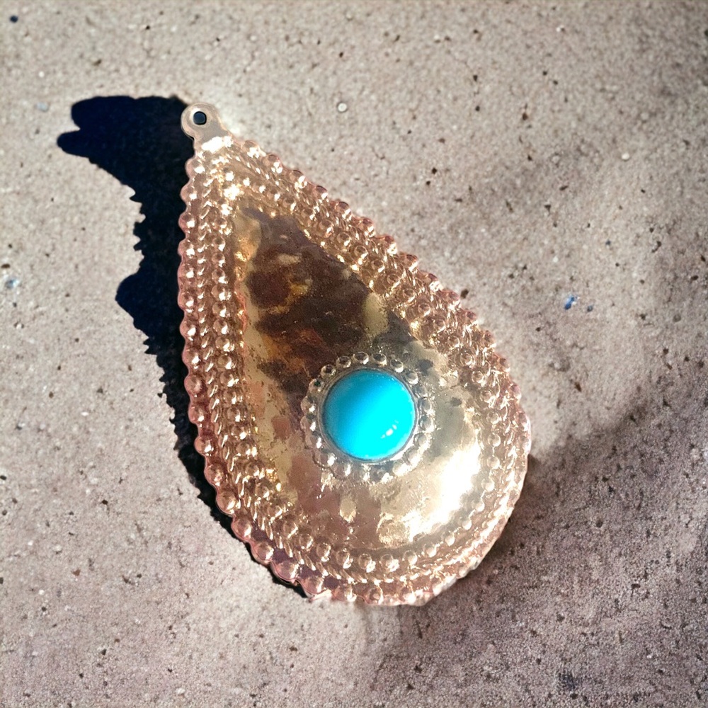 Gold Tone Tear Drop Pendant with Turquoise Color Stone